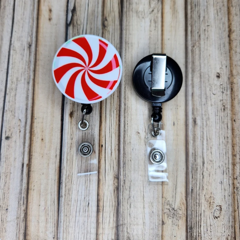 Peppermint Christmas Belt Clip Badge Reel‎ Name Tag Holder Nurse